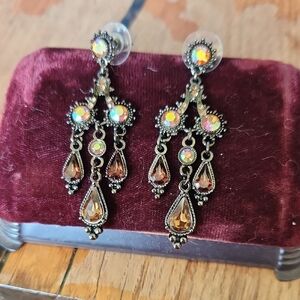 Elegant Gold‎ and Brown Chandelier Earrings